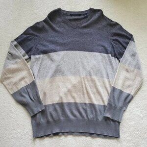 Sean John Gray Cream Block V-Neck Striped Long Sleeve Sweater SZ 3XL